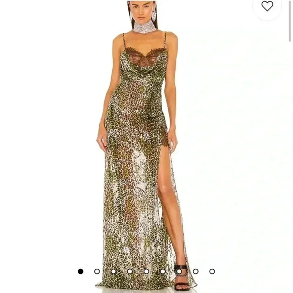 REVOLVE Dresses & Skirts - DUNDAS x REVOLVE Williamsburg Maxi Dress in Green Leopard Size L